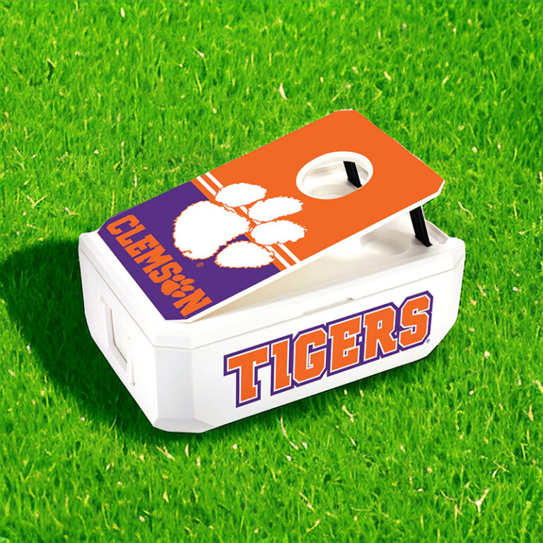clemson tigers cooler and corn hole board combination