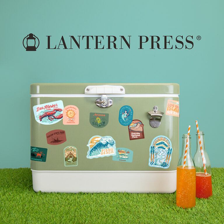 Lantern Press cooler with stickers