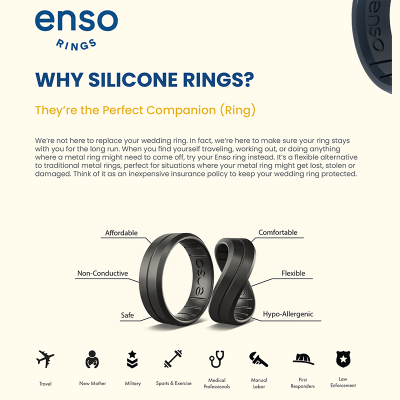 Enso Rings Marquee Silicone Ring - Etched Holiday Design Ultra Comfortable Safety Ring